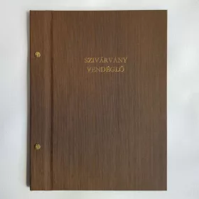   Csavaros étlaptartó sötétbarna textilbőr, logónyomással, 5 darab fóliával, A4 méret