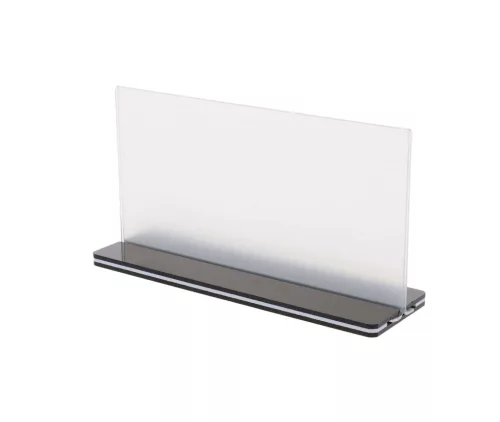 Plexi tábla fekete talppal, 20×10 CM, fekvő