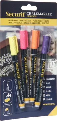 Securit krétamarker, 4 DB-OS csomag, sárga, rózsaszín, narancs, lila
