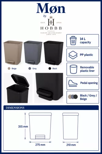 HOBBB Møn Gästezimmer-Mülleimer, 14 l