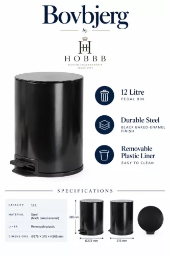 HOBBB Bovbjerg Mülleimer für Gästezimmer, 12 l