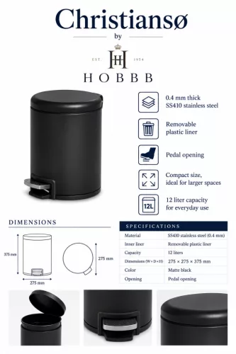 HOBBB Christiansø Mülleimer für Gästezimmer, 12 l