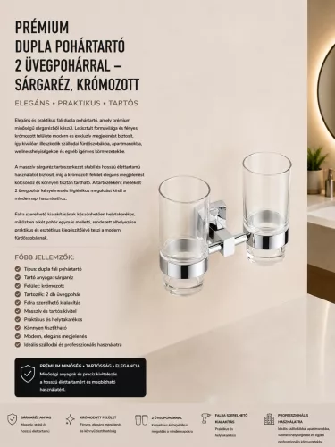 Premium-Doppelglashalter mit 2 Gläsern – Messing, verchromt