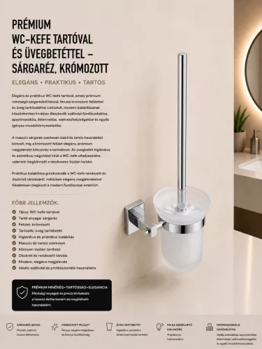 Premium-WC-Bürste mit Halter und Glaseinsatz – Messing, verchromt