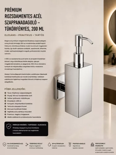 Premium-Seifenspender aus Edelstahl – hochglanzpoliert, 200 ml