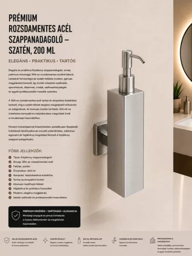 Premium-Seifenspender aus Edelstahl – satiniert, 200 ml