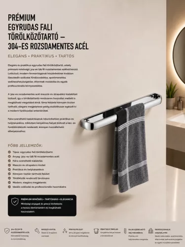 Premium-Handtuchstange zur Wandmontage – Edelstahl 304 (K10-790-01)