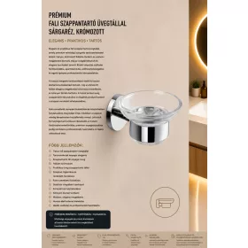   Premium-Wandseifenschale mit Glasschale – Messing, verchromt