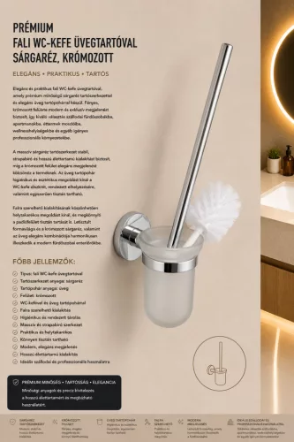 Premium-Wand-WC-Bürste mit Glasbehälter – Messing, verchromt