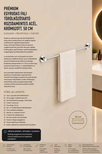 Premium-Handtuchstange zur Wandmontage – Edelstahl, verchromt, 50 cm