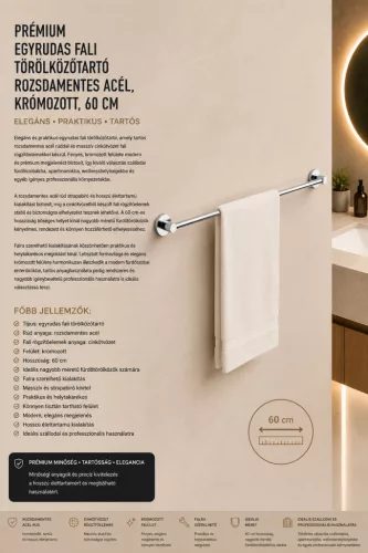 Premium-Handtuchstange zur Wandmontage – Edelstahl, verchromt, 60 cm