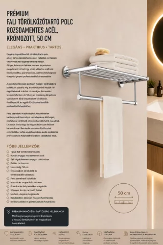 Premium-Handtuchablage zur Wandmontage – Edelstahl, verchromt, 50 cm