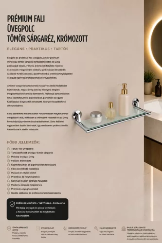 Premium-Wandglasablage – massives Messing, verchromt