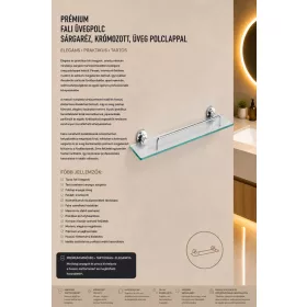   Premium-Wandglasablage – Messing, verchromt, mit Glasplatte