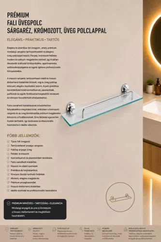 Premium-Wandglasablage – Messing, verchromt, mit Glasplatte