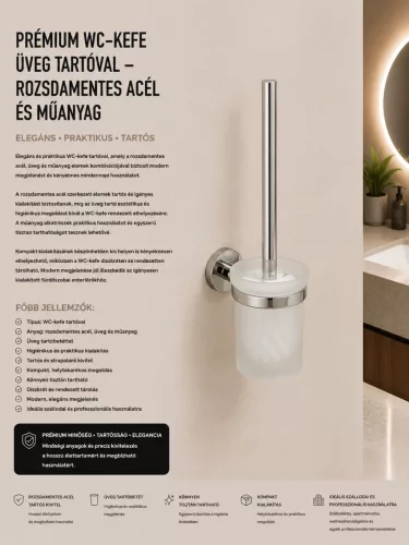 Premium-WC-Bürste mit Glasbehälter – Edelstahl und Kunststoff