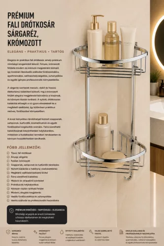 Premium-Wanddrahtkorb – Messing, verchromt (K21-052-2)