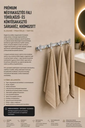 Premium-Wandhakenleiste mit 4 Haken für Handtuch und Bademantel – Messing, verchromt