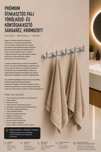 Premium-Wandhakenleiste mit 5 Haken für Handtuch und Bademantel – Messing, verchromt