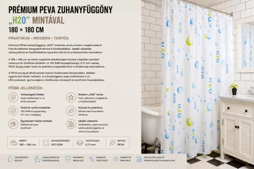 Premium-PEVA-Duschvorhang mit „H2O“-Motiv – 180 × 180 cm