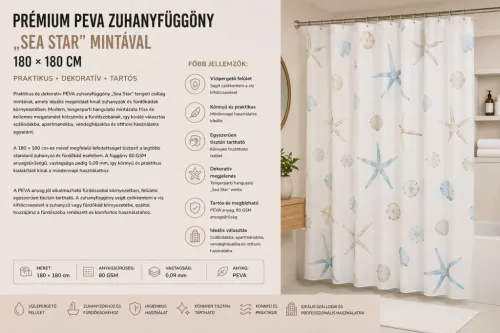 Premium-PEVA-Duschvorhang mit „Sea Star“-Motiv – 180 × 180 cm