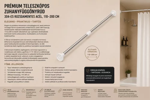 Premium-Teleskop-Duschvorhangstange – Edelstahl 304, 110–200 cm
