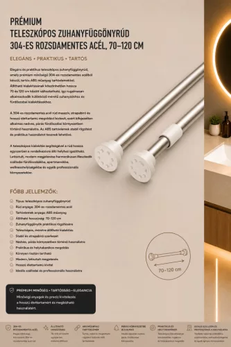 Premium-Teleskop-Duschvorhangstange – Edelstahl 304, 70–120 cm