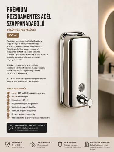 Premium-Seifenspender aus Edelstahl – hochglanzpoliert, 500 ml