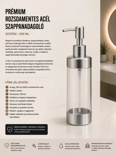 Premium-Seifenspender aus Edelstahl – satiniert, 350 ml