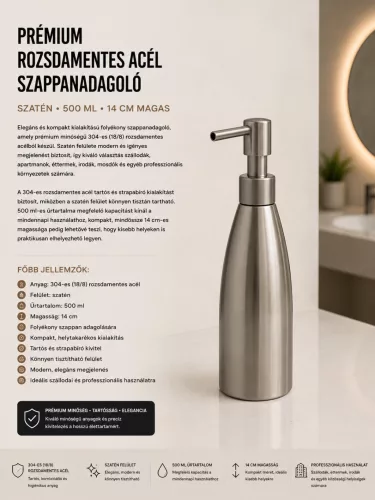 Premium-Seifenspender aus Edelstahl – satiniert, 500 ml