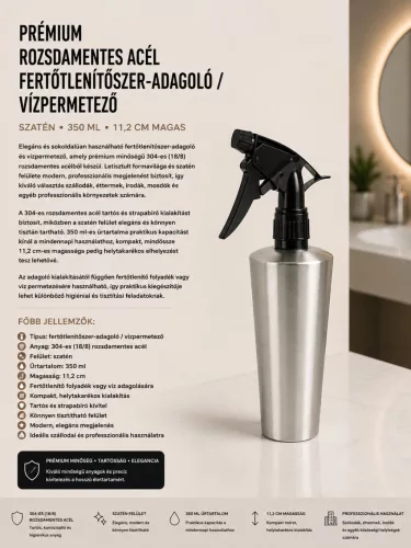 Premium-Desinfektionsmittelspender / Wassersprüher aus Edelstahl – satiniert, 350 ml