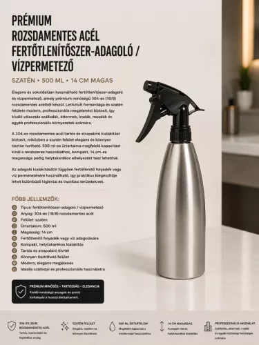 Premium-Desinfektionsmittelspender / Wassersprüher aus Edelstahl – satiniert, 500 ml