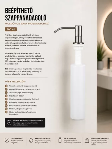 Einbau-Seifenspender für Waschtisch und Spüle – 300 ml