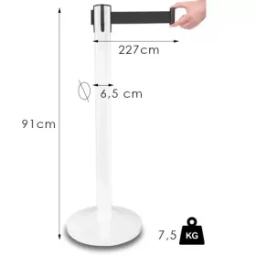   Fehér kordonoszlop, 225cm fekete szalagkazettával, 7,5kg (NO-white)