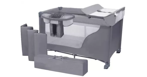 RicoKids összecsukható Utazóágy matraccal, 125x65x78cm, 15kg - Világosszürke