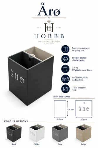 HOBBB Årø Gästezimmer-Mülleimer mit Mülltrennung, 16 l