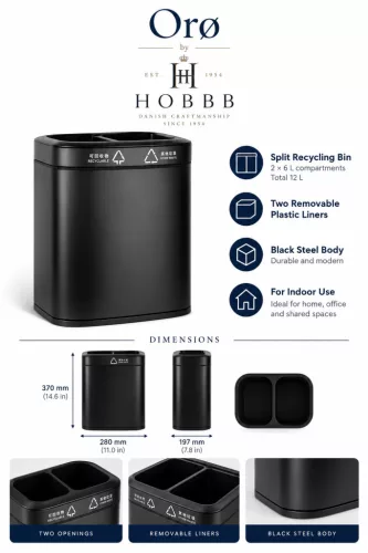 HOBBB Orø Gästezimmer-Mülleimer mit Mülltrennung, 12 l