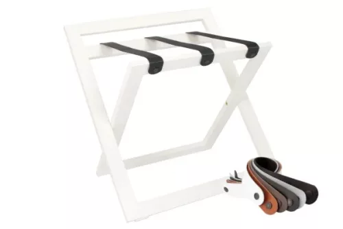 STAND+ bőröndtartó állvány háttámlával Fehér