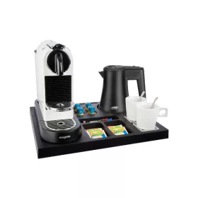   Siesta tálca 0,5L-es fekete vízforralóval és 2 fehér csészével