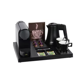   Siesta tálca 0,5L-es fekete vízforralóval és 2 fekete csészével