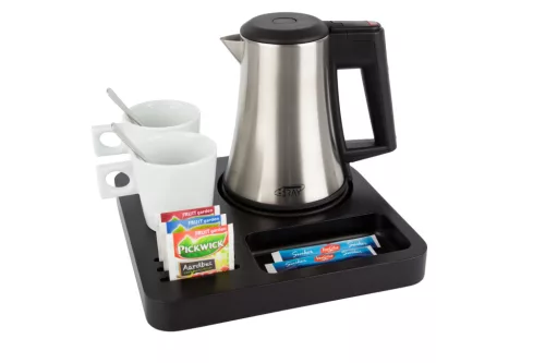 Slim tálca 0,5L-es vízforralóval és 2 fehér csészével