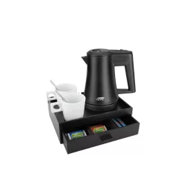   Smart tálca 0,5L-es fekete vízforralóval és 2 fehér csészével