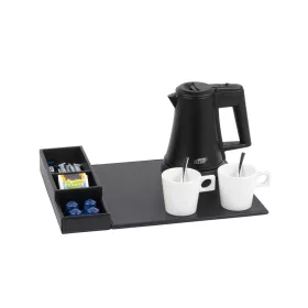   Snap tálca 0,5L-es fekete vízforralóval és 2 fehér csészével