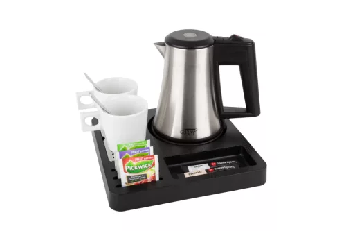 Square tálca 0,5L-es vízforralóval és 2 fehér csészével